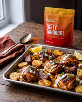 Tasty Tandoori Chicken Traybake with Crispy Potatoes and Charred Onion